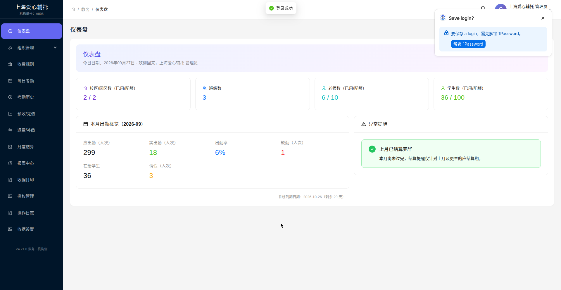 管理员仪表盘界面